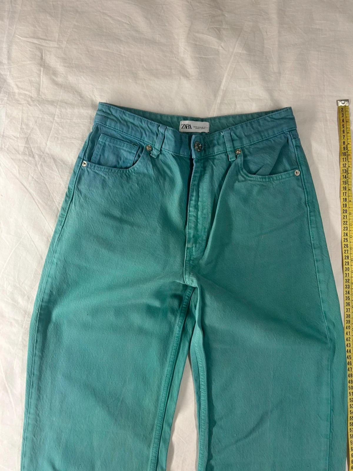 Zara blue green flared wide leg jeans size 38 vintage – photo 2